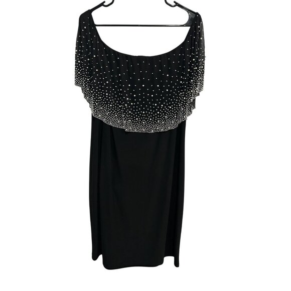 Roz & Ali Black Dress With Rhinestone Pearl Embellished Overlay Sz XL - Picture 2 of 9